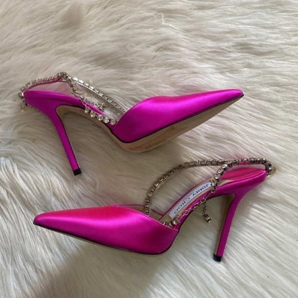 Jimmy Choo Saeda‎ 100mm satin crystal ankle strap pump size 35.5EU - Picture 5 of 16